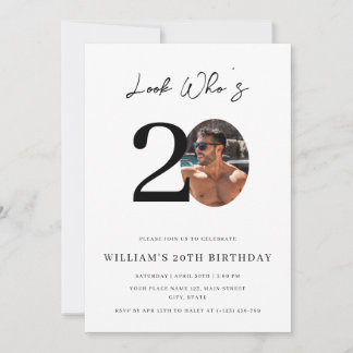 Look Who's 20 Birthday Modern Simple Photo Invitation