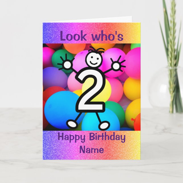 Look Who's 2 Years Old Balloon Happy Birthday Card (Front)