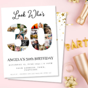 look who's 30 Customizable Photo Collage sign Invitation