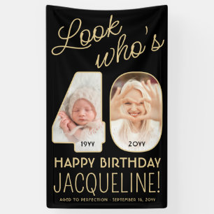 Look Who's 40 Black & Gold 2 Photo Birthday Party Banner