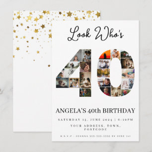 look who's 40 Customizable Photo Collage sign Invitation