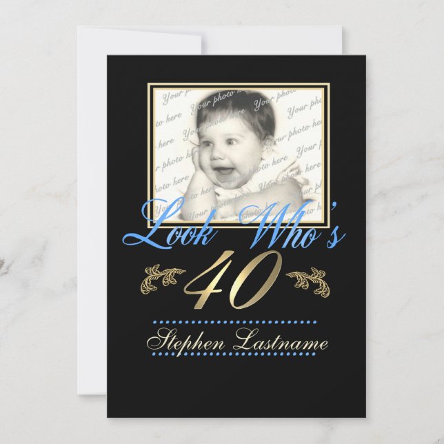 Look Who's 40 Photo Blue Invitation (Front)