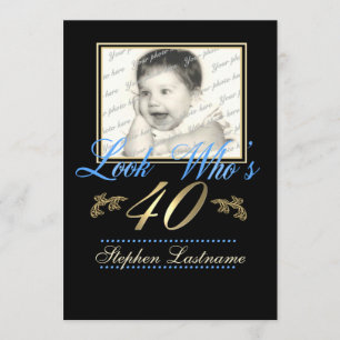 Look Who's 40 Photo Blue Invitation