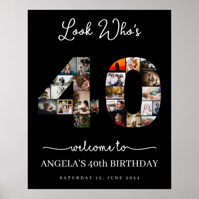 look who's 40 Photo Collage birthday party sign (Front)
