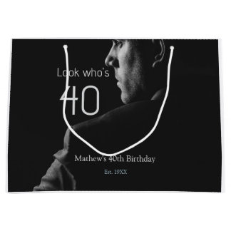 look who's 40th birthday photo man name est. year  large gift bag