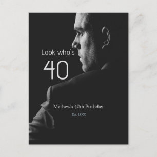 look who's 40th birthday photo man name est. year  postcard