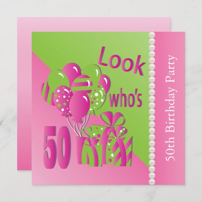 Look Who's 50 in Pink - 50th Birthday Invitation (Front/Back)