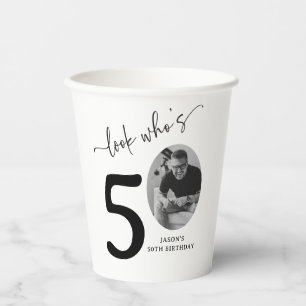 Look Who's 50! Modern Photo 50th Birthday Paper Cups