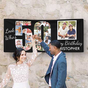 Look Who's 50 Photo Collage Black 50th Birthday Banner