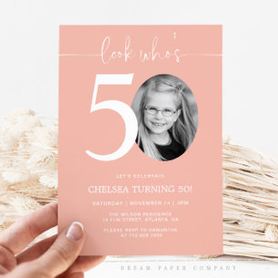 Look Who's 50   Pink 50th Birthday Invite