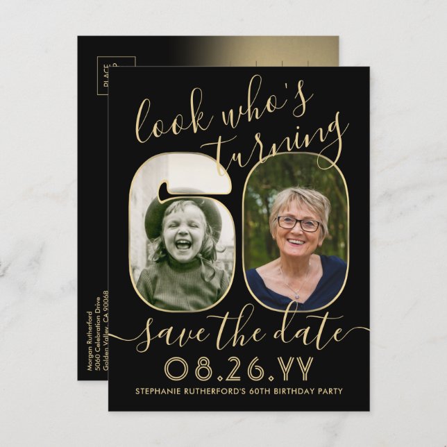 Look Who's 60 Birthday Party Save The Date 2 Photo Announcement Postcard (Front/Back)