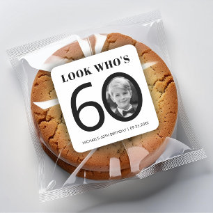 Look Who's 60 Black White Kid Photo 60th Birthday Square Sticker