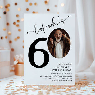 Look Who's 60! Modern Photo 60th Birthday Invitation