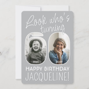 Look Who's 60 Modern Photo Numbers Birthday Party Invitation