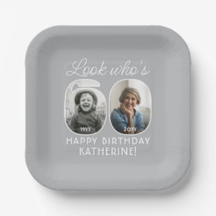Look Who's 60 Modern Photo Numbers Birthday Party Paper Plate