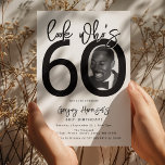 Look who's 60 | Photo 60th Birthday Invitation<br><div class="desc">Celebrate the big 6-0 in style with our customisable and chic 60th birthday invitation! This cleanly designed invitation plays with bold, black typography and a classic white background to emphasize the milestone you've reached. Incorporate your favourite photo into the design, tucked within the zero of '60', setting a personal and...</div>