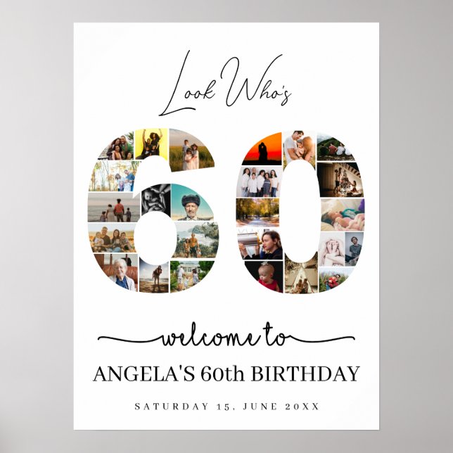 look who's 60 years old birthday photo collage poster (Front)