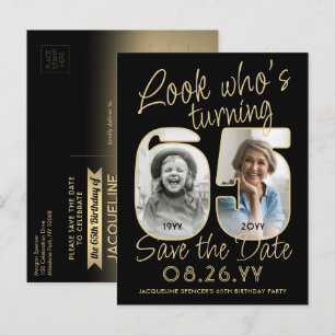 Look Who's 65 Birthday Party Save The Date 2 Photo Announcement Postcard