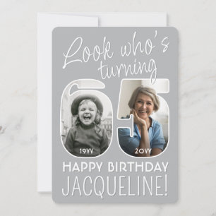 Look Who's 65 Modern Photo Numbers Birthday Party Invitation