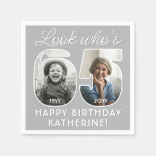 Look Who's 65 Modern Photo Numbers Birthday Party Napkin