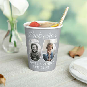 Look Who's 65 Modern Photo Numbers Birthday Party Paper Cups