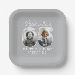 Look Who's 65 Modern Photo Numbers Birthday Party Paper Plate