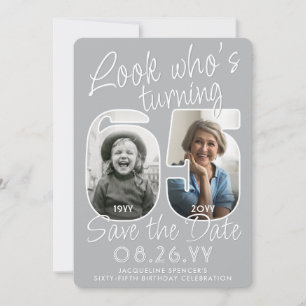Look Who's 65 Modern Photo Numbers Birthday Party Save The Date