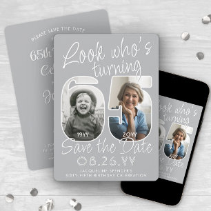 Look Who's 65 Modern Photo Numbers Birthday Party Save The Date