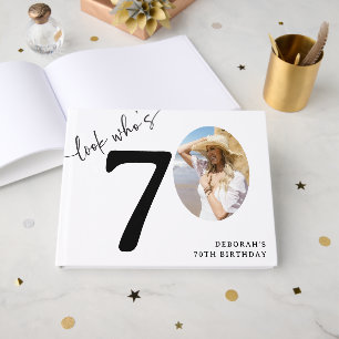 Look Who's 70! Modern Photo 70th Birthday Guest Book