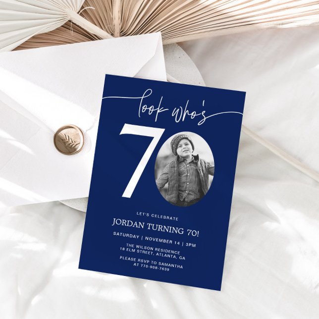 Look Who's 70 | Navy 70th Birthday Invite (Creator Uploaded)
