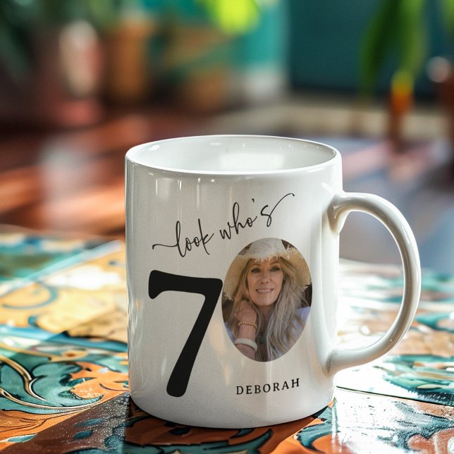 'Look Who's 70' Stylish 70th Birthday Coffee Mug (Creator Uploaded)