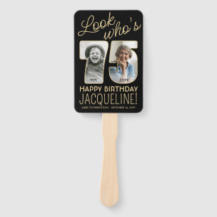 Look Who's 75 Black & Gold Happy Birthday 4 Photo Hand Fan