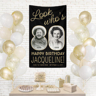 Look Who's 80 Black & Gold 2 Photo Birthday Party Banner