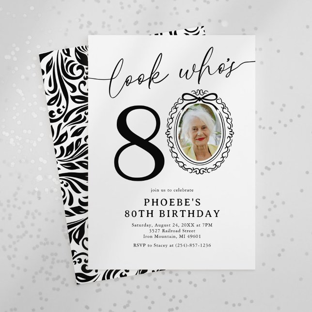 Look Who's 80! Elegant 80th Birthday Photo Invitation (Creator Uploaded)