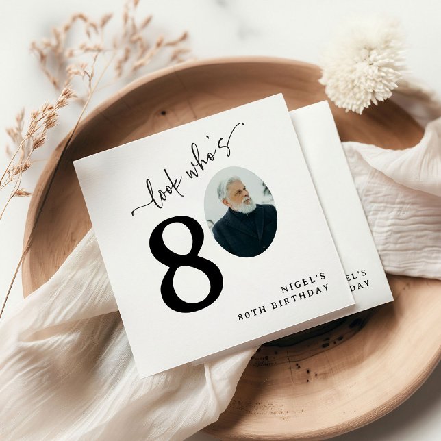 Look Who's 80! Modern Photo 80th Birthday Napkin (Creator Uploaded)