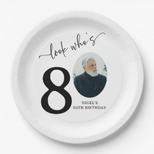 Look Who's 80! Modern Photo 80th Birthday Paper Plate