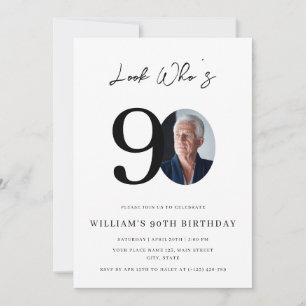 Look Who's 90 Birthday Modern Simple Photo Invitation