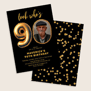 Look Who's 90 Milestone 90th Photo Birthday Invitation