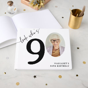 Look Who's 90! Modern Photo 90th Birthday Guest Book