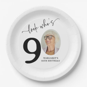 Look Who's 90! Modern Photo 90th Birthday Paper Plate