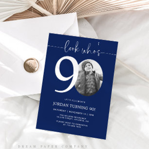 Look Who's 90 Navy 90th Birthday Invite