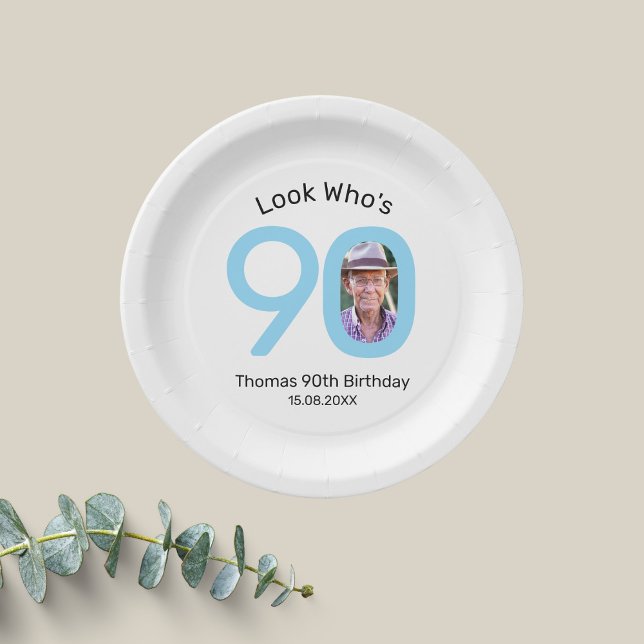 Look Who's 90 Photo 90th Birthday Party Paper Plate (Creator Uploaded)