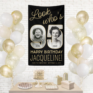 Look Who's 95 Black & Gold Birthday Party 2 Photo Banner