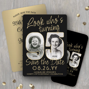 Look Who's 95 Black & Gold Birthday Party 2 Photo Save The Date