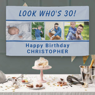 Look Who's Any Age 4 Photo Blue Birthday Banner