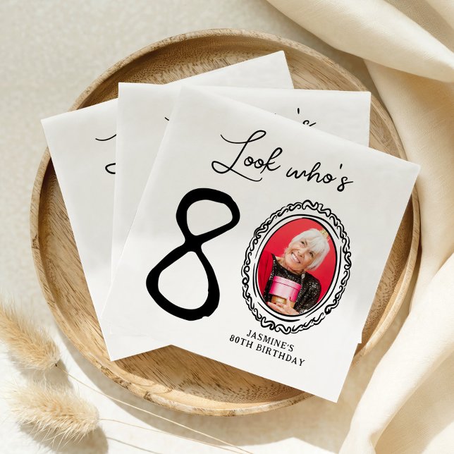 Look Who's Eighty Photo 80th Birthday Napkin (Creator Uploaded)