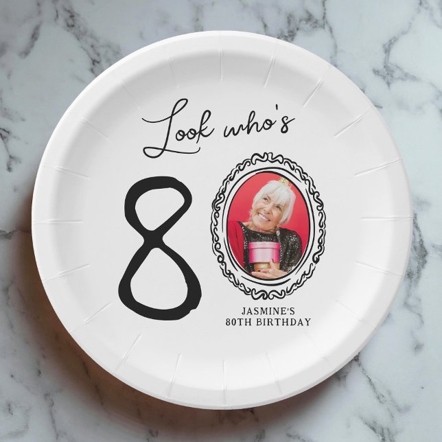 Look Who's Eighty Photo 80th Birthday Paper Plate (Creator Uploaded)
