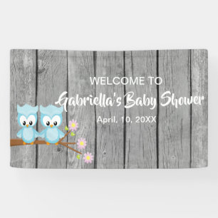 Look Who's Having Twin Boys Baby Shower Owl Banner
