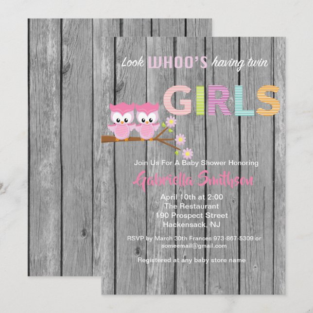 Look Who's Having Twin Girls Baby Shower Card (Front/Back)
