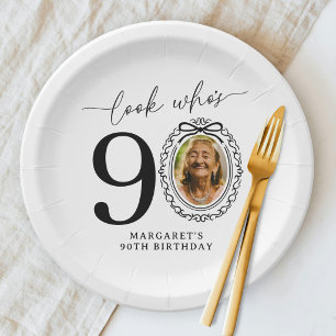 Look Who's Ninety Photo 90th Birthday Paper Plate